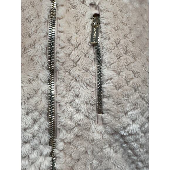 Calvin Klein Pink Plush Gold Zippers Jacket Women’s Size X-Small - Picture 5 of 8